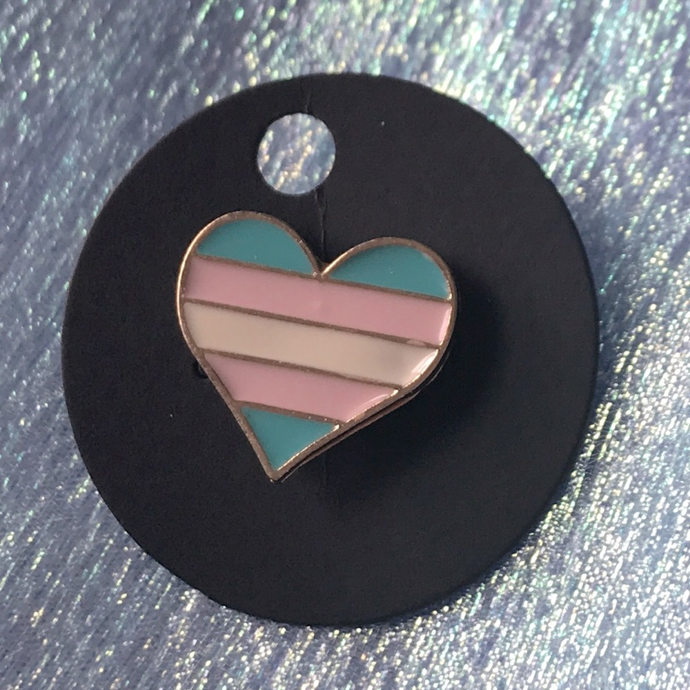 3/$15 Heart Shaped Transgender Trans Pride Flag Enamel Pin Gold Tone